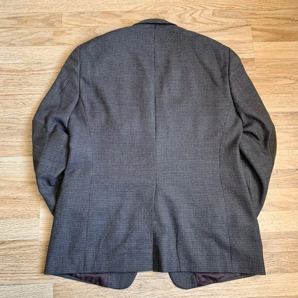 Stafford‎ Essentials Sports Coat 44L Classic Fit Elbow Patch Houndstooth Wool